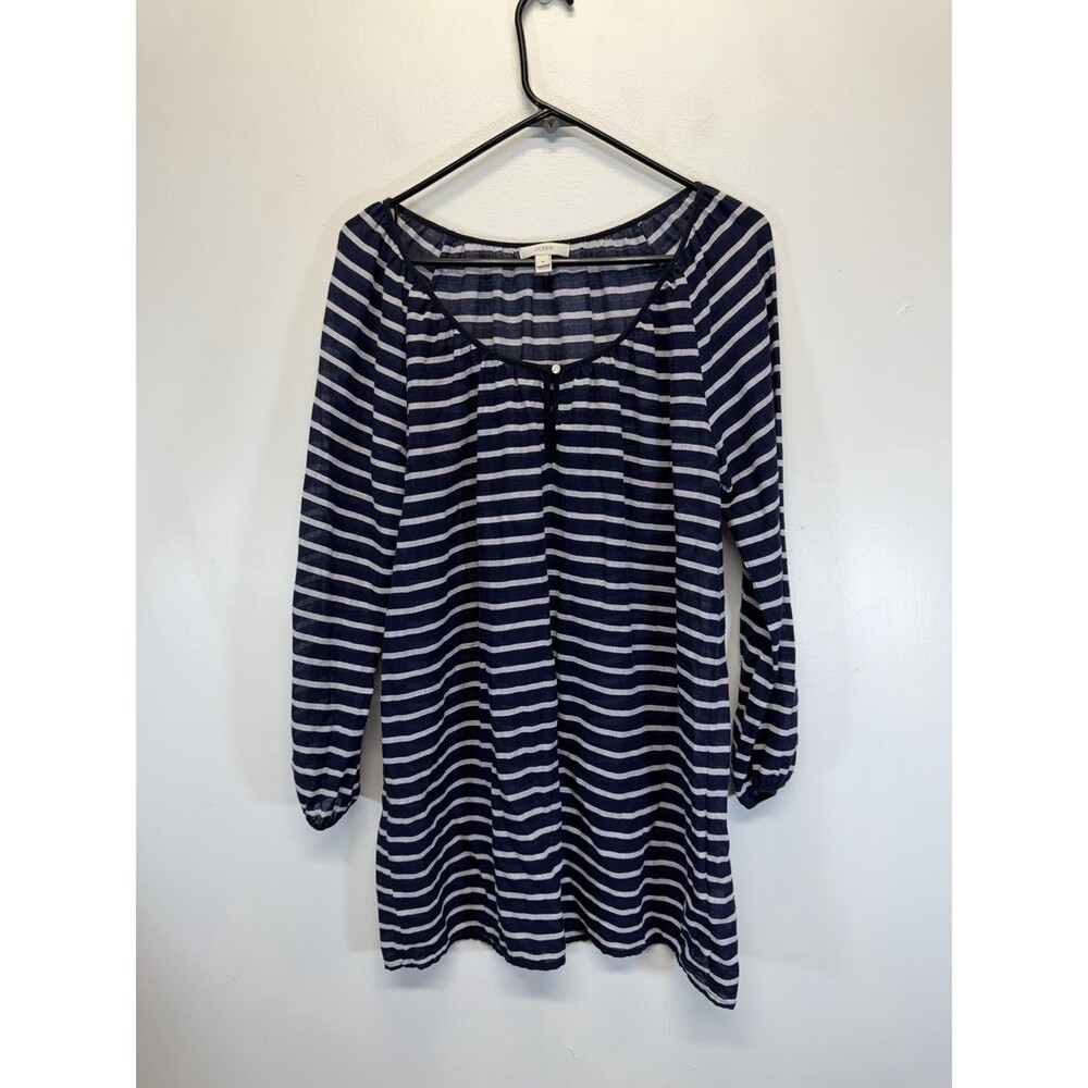 J.Crew Women's Navy Blue White Striped Lined Cocktail Sheath Dress Cotton Sz M
